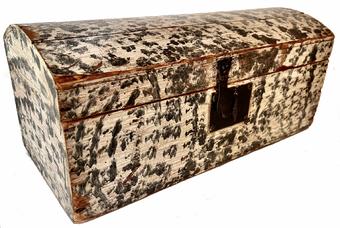 H36 19th Century dome top document box in original white paint with black paint decoration. Square nail construction with original iron lock and hasp. Natural patina interior. Measurements: 20" wide x 9 1/4" deep x 8 1/2" tall