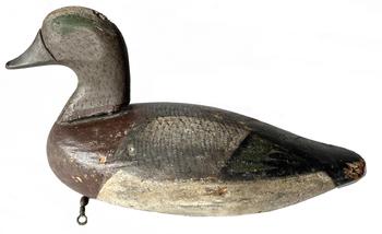 J245 Green Wing Teal Decoy carved by John Glenn (1876-1954) of Rock Hall, Maryland. Cleaned to the original paint. Original weight and rigging on bottom.