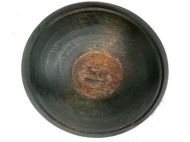 H237 Late 18th Century slight beehive bowl with distinct turnings and slightly raised foot bearing a beautiful Windsor green painted surface and natural patina interior with evidence of slow turnings and extensive chop marks. Slightly out of round. Very sturdy  no chips or cracks. Measurements: 12 x 13 diameter x 3 tall.