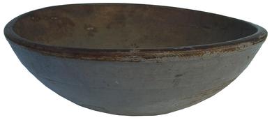 U454 Pennsylvania  18th to early 19th century putty colored Turned Wooden Bowl. Original painted surface with nice wear. great wear to the paint  Measures 17 3/4" x 6" tall