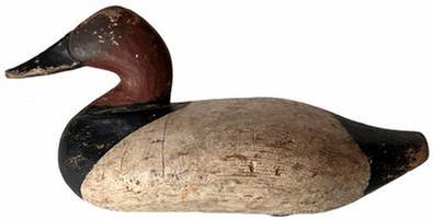 H11 Upper Bay canvasback duck decoy carver unknown with rigging, with a J. carved in bottom of Decoy 