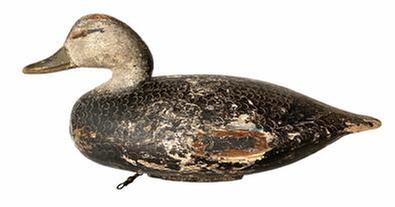 H203 Black duck decoy by Ira Hudson (1876-1949) of Chincoteague, VA. Circa 1930's.
