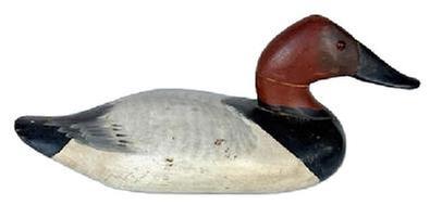 L10 Upper Bay Canvasback Drake Duck Decoy carved by Madison Mitchell of Havre de Grace, MD (1901-1993). Branded ��GWK� on the bottom.  Original painted surface with glass eyes that were added later.  