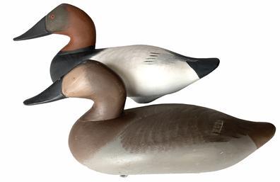 **SOLD** G483 Early Canvasback decoys in original paint by R. Madison Mitchell, signed and dated 1954
