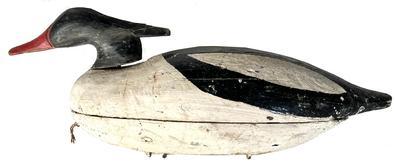 H1023 Merganzer duck decoy attributed to Gunner Alvin Meekins of Hoopers Island, Dorchester County, Maryland.