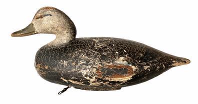 H203 Black duck decoy by Ira Hudson (1876-1949) of Chincoteague, VA. Circa 1930's.