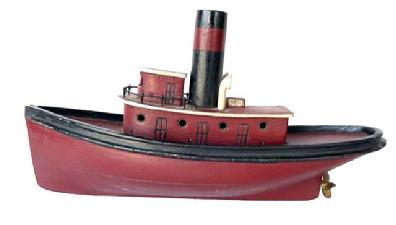 J354 Early 20th century Folk Art Ship Model attributed to Lloyd Tyler of Crisfield Maryland bearing its original red, black and white painted surface. Model features great attention to details, such as a hand-carved propeller, realistic air vents and smokestack, metal rimmed portholes, incised windows and a wire railing. Lloyd J. Tyler (1898 - 1971) was a folk artist, and Decoy carver who grow up in the waterfront community of Crisfield, Maryland, on the Eastern Shore. Approximate measurements: 13 ½ long x 3 ¾ wide x 7 tall.