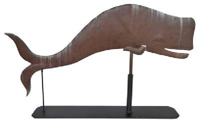 D249 Full body copper whale weather-vane mounted on custom stand, early 20th century, in great condition with no repairs  Measurements are:28" long x 18" tall  including stand 