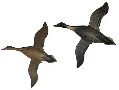*SOLD* C33 OUTSTANDING FLYING PAIR OF PINTAILS IN ALL ORIGINAL CONDITION AS WELL AS PAINT. CARVED AS A WALL HANGING . .MEASURES 19 1/2" LONG BY 20 1/2" WING TIP TO WING TIP. VERY DETAILED PAINTING ON WINGS AS WELL AS BODY. SIGNED ANS DATED ON BACK BY THE CARVER.