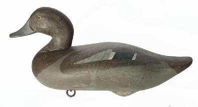 J25 Upper Bay Green Wing Teal Duck Decoy by Madison Mitchell (1901-1993) Havre de Grace, MD. Original weight, staple and ring remains on bottom.