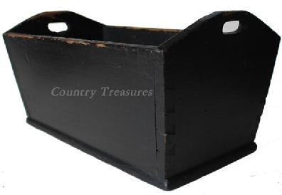 U79 Early 19th century small Dough Box This rectangular example, having sharply canted sides and cut out handle, with a dovetailed case, remains in original black paint.
