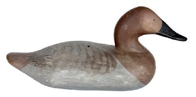 L9 Upper Bay Canvasback Hen Duck Decoy carved by Madison Mitchell of Havre de Grace, MD (1901-1993). Branded JFG on the bottom.  Original painted surface.  