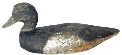 G25 Early 20th century Chrisfield Maryland  Blackhead Decoy, made by  Lloyd J. Tyler 1898-1971  made his first decoy in 1910 in Christfield Maryland, He  live across the street from the Ward Brothers. This Goose, the body is all hand chopped with a real folky head with some  of the original paint remaining . 15" long x 6 1/2�tall