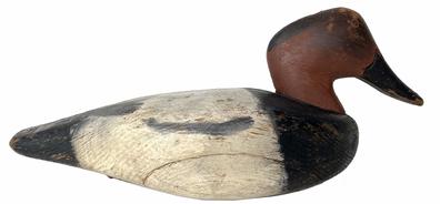 G633 Canvasback Decoy - Elliott Brothers of Easton, MD  in original paint �Chank� ( 1904-?) and Bill (1904-1971), twin brothers, were perhaps the last of the commercial makers of shooting stools (decoys) made of wood and cork in Talbot County.