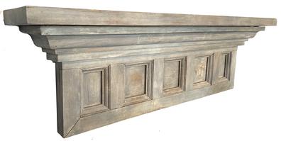 G759 Early 19th century Pennsylvania beautiful original gray painted Wall Shelf. Classic lines with nice applied molding underneath the top and five molded panels with alternating wood grain within each section to add visual appeal. All square head nail construction. White pine wood. Very sturdy. Circa 1850s. Measurements: Top is 47 3/4 � wide x 6 7/8� deep x 1 1/2� thick. Overall height is 14 1/4� tall. Bottom section is 37 ¾� wide� wide x 1 7/8� deep.  