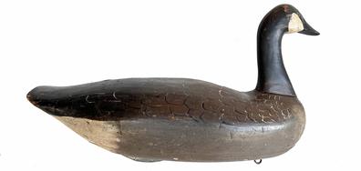 G943 Goose Decoy - painted eyes and feathers. Retains iron weight, staple and ring on bottom.   Talbot County, MD origin.