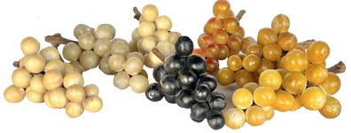 J422 � J422F (7) clusters of Stone Fruit Grapes with wooden stems. Clusters replicate White, Golden and Black Grape variations. Each cluster measures between 6� and 7� long. Sold individually.