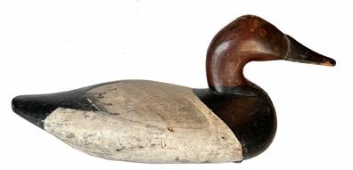 **Sold**H145 Bob McGaw Canvasack Decoy branded C.S in the second working coat of paint Canvasback decoy by Havre de Grace Maryland carver Bob Mcgaw (1879-1958). The decoy is in very good condition with some very minor wear