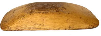 RM1361 Early Eastern Shore, Maryland wooden trencher retaining its wonderful original yellow paint. The wood is pine. Hand chopped construction. Great wear. Circa 1860.  Measurements: 20 1/4" long x 8 3/4" wide x 3" deep