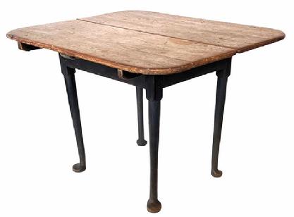 **SOLD** H182 18th century New England Queen Ann two board scrub-top Table , circa 1780-1790 Retains an old black-painted surface the top is held in place with tee nails and wooden pegs ,with battens affixed to the underside, raised on cabriole legs terminating in pad feet.