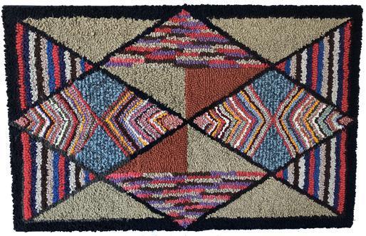 D451 Late 19th century Pennsylvania geometric hooked rug, , with variegated diamonds and triangles, professionally mount and ready for hanging in outstanding condition