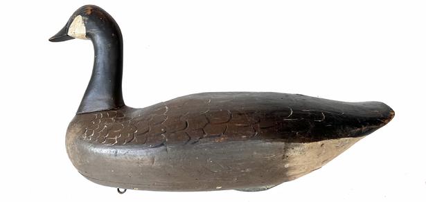 G943 Goose Decoy - painted eyes and feathers. Retains iron weight, staple and ring on bottom. Talbot County, MD origin.