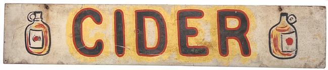 H128 Mid 20th century road side Trade Sign for hom madee "Cide" this sign is two side and is painted on a single board in the colors of white , red, black and yellow. 