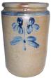 U35 Cobalt decorated  1 1/2 gallon Stoneware jar,Baltimore MD. origin circa 1860 decorated with a bright cobalt blue clover plan, with a ring around the top of the jar no chips or cracks 11" tall