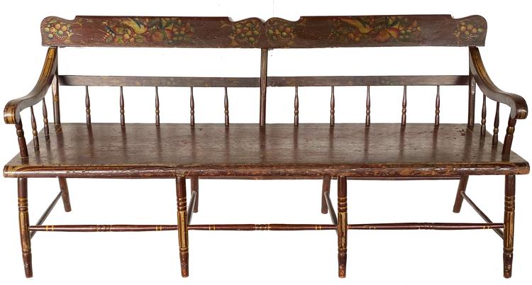 G252 Early 19th century beautiful   American carved wood and painted bench