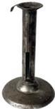 J309 Signed Hog scraper push-up candlestick bearing original natural surface. Finger curl for holding remains intact on top rim. Stamped on the original, working push-up tab by maker (unreadable). �Christies� auction stickers remain intact on bottom. Original worn, slightly pitted surface bears great patina indicative of age. Measurements: 3 7/8� diameter (base) x 6 &frac12;� tall. 
