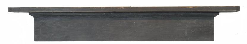 G600 Early 19th century Pennsylvania  beautiful original black painted Wall Shelf . Classic lines with nice applied molding underneath the top and rounded front corners. All square head nail construction. Very sturdy. Circa 1850s. Measurements: Top is 71 � wide x 8 1/4� deep x 1 1/2� thick. Overall height is 11� tall. Bottom section is 58� wide x 2� deep.  