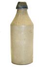 U676 Cobalt decorated stoneware salt glaze Bottle, dated 1853 - chip on the spout 11" tall