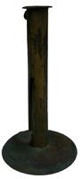 **SOLD** Y269 Early 19th century  hog scraper candlestick, with treaces of the original gold paint.  The bases are downturned at the edge, secured to the candle tubes from beneath  .  American origin and made by an tin smith. 7� tall