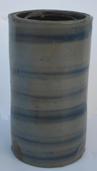 U198 Stone ware Wax Sealer, with six brushed cobalt stripe decoration, Pennsylvania origin, 1875.  8" tall x 4 1/2" diameter