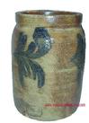 R477 Cobalt-Decorated Stoneware Crock stamped R.C.R.Pennslyvania /Philadelphia circa 1870 decorate with four large cobalt leaves 9" tall