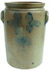  P35  Four gallon Stoneware Jar with Floral decoration, Baltimore MD. orgin circa 1860. Ovoid jar with square rim and rounded handles, decorated front and back, stamped with the Peter Herman mark 15" tall